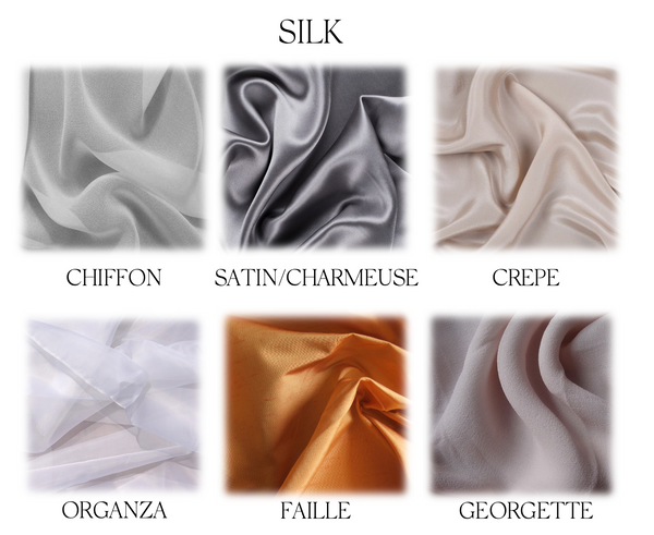 silk fabric guide images including satin, crepe and georgette