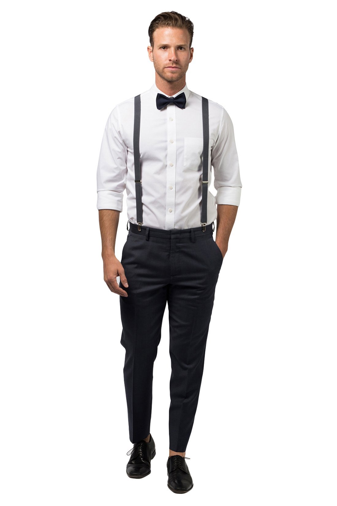 Charcoal Grey Suspenders & Navy Bow Tie - Baby to Adult Sizes– Armoniia