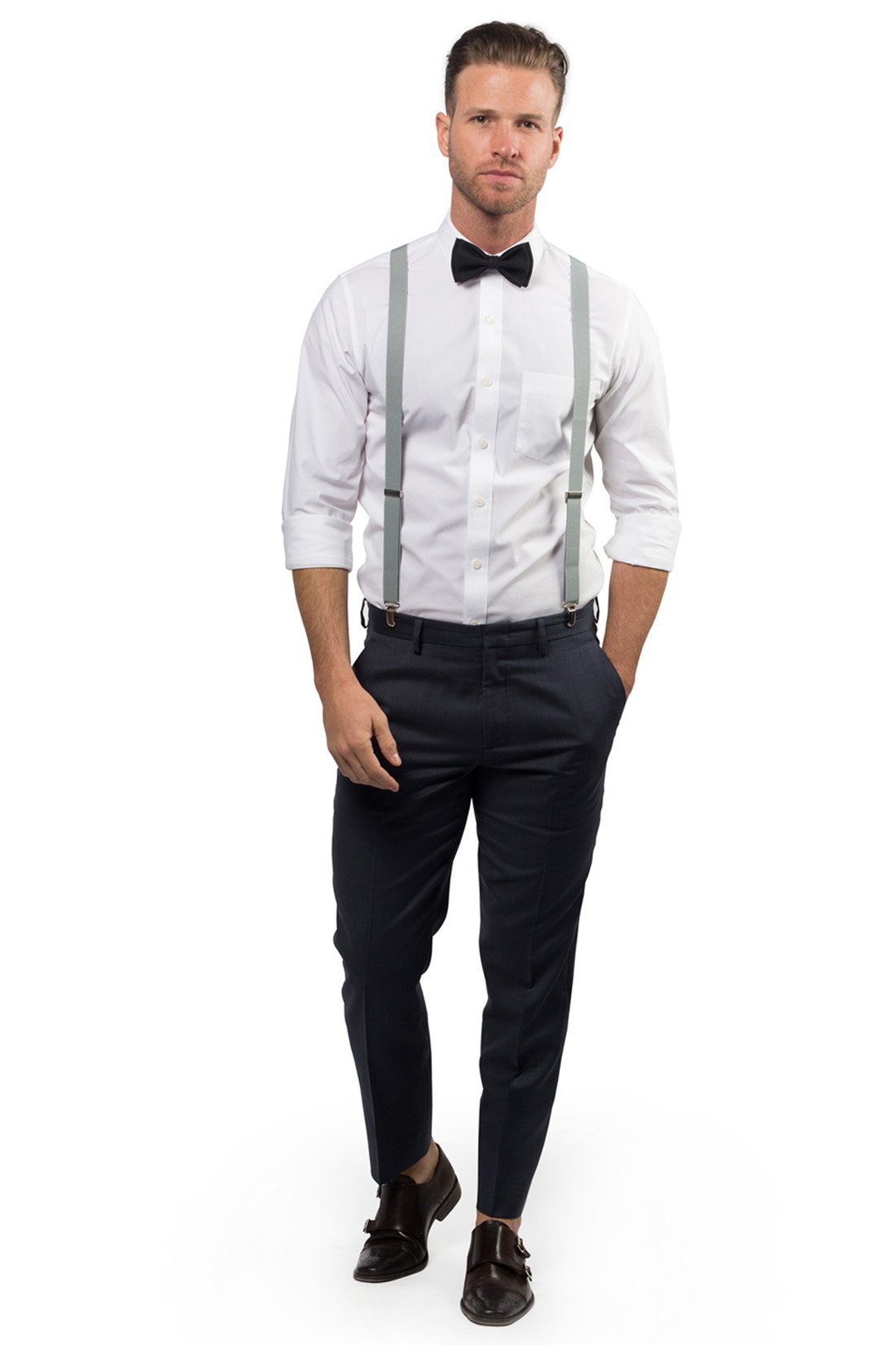 Light Grey Suspenders & Black Bow Tie - Baby to Adult Sizes– Armoniia