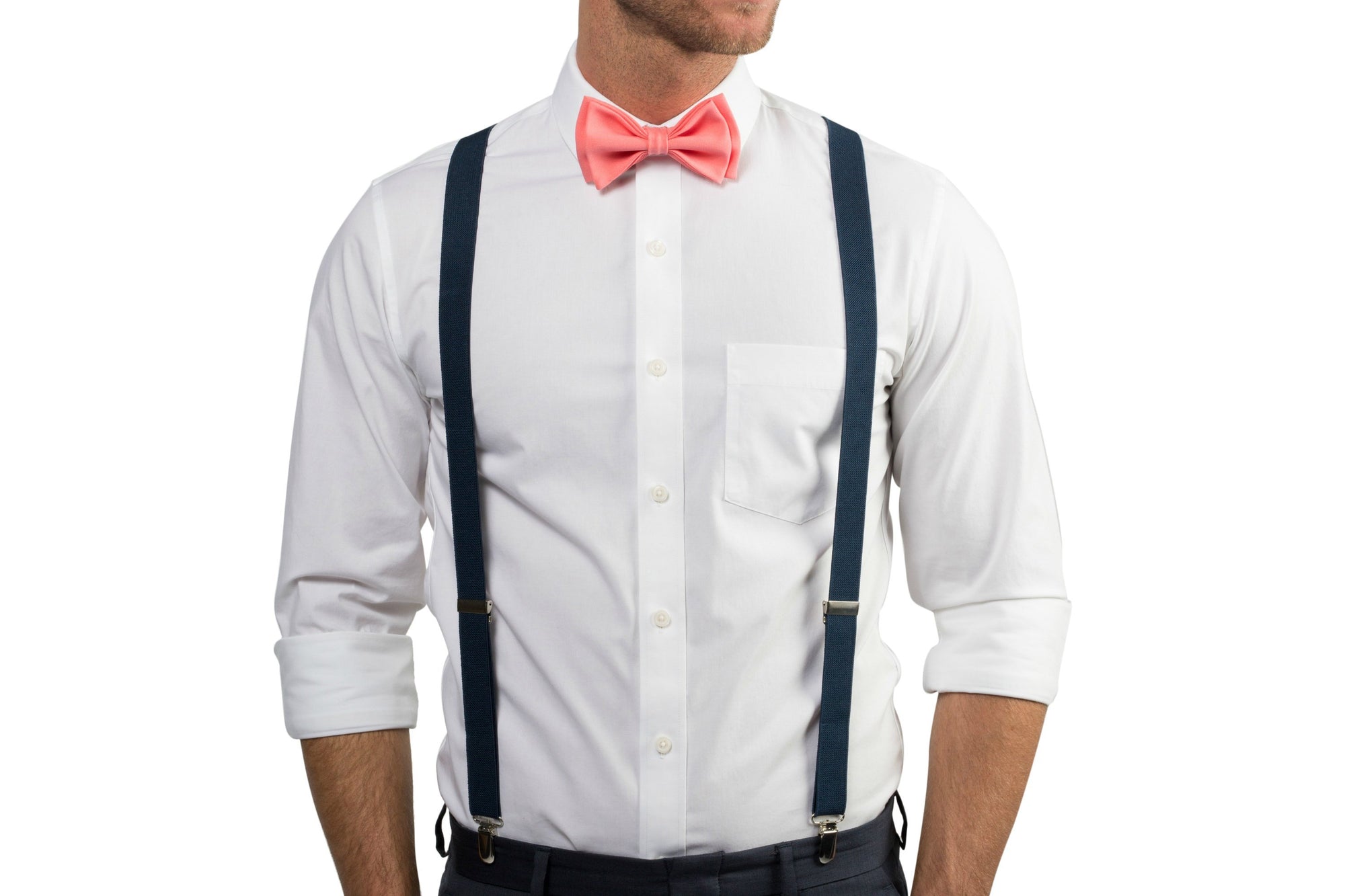 coral and navy bow tie