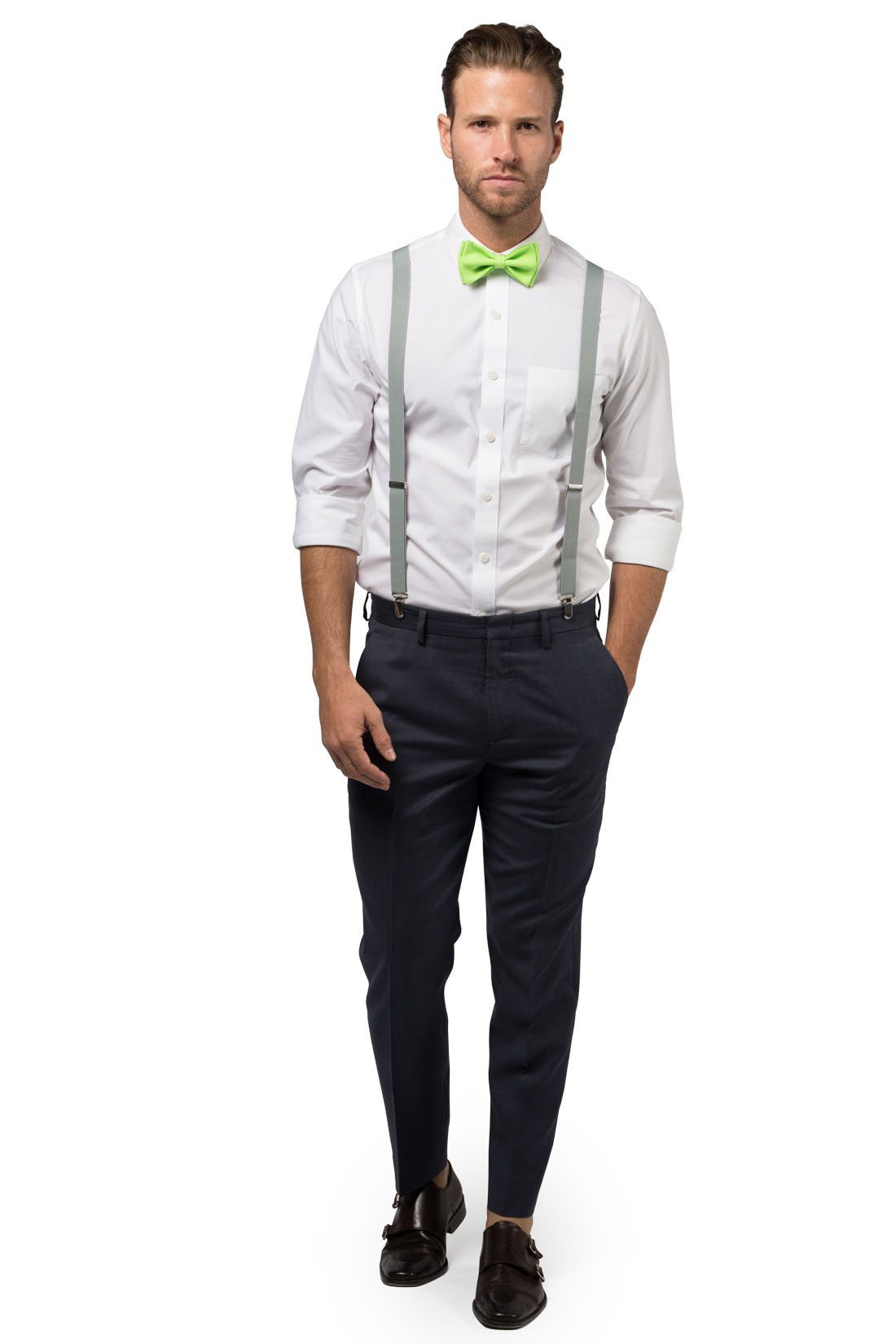 Light Grey Suspenders & Lime Bow Tie - Baby to Adult Sizes– Armoniia