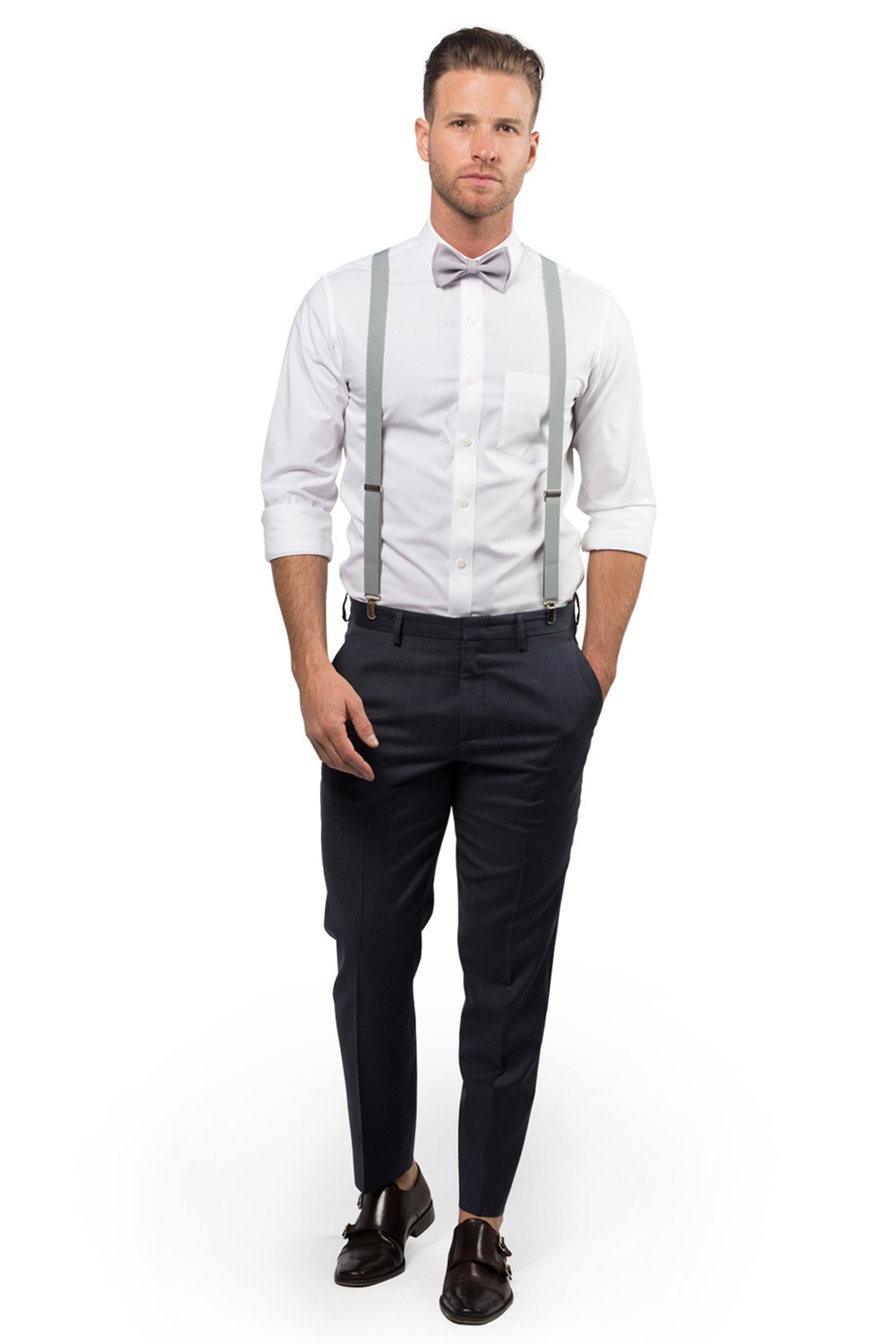 Light Grey Suspenders & Light Grey Bow Tie - Baby to Adult Sizes– Armoniia