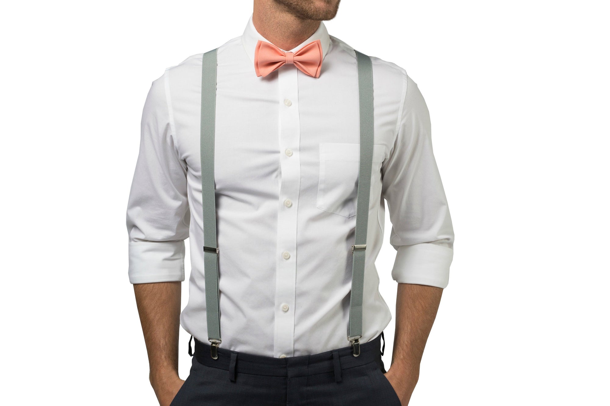 coral and gray bow tie