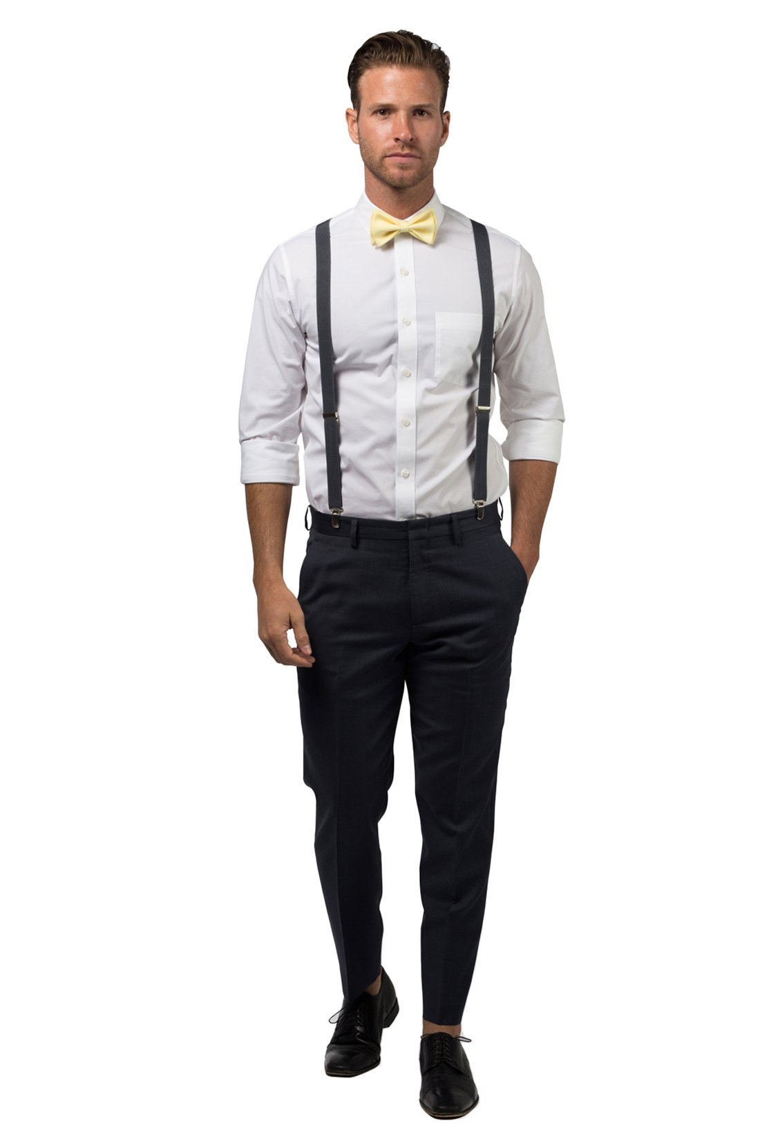 Charcoal Grey Suspenders & Yellow Bow Tie - Baby to Adult Sizes– Armoniia