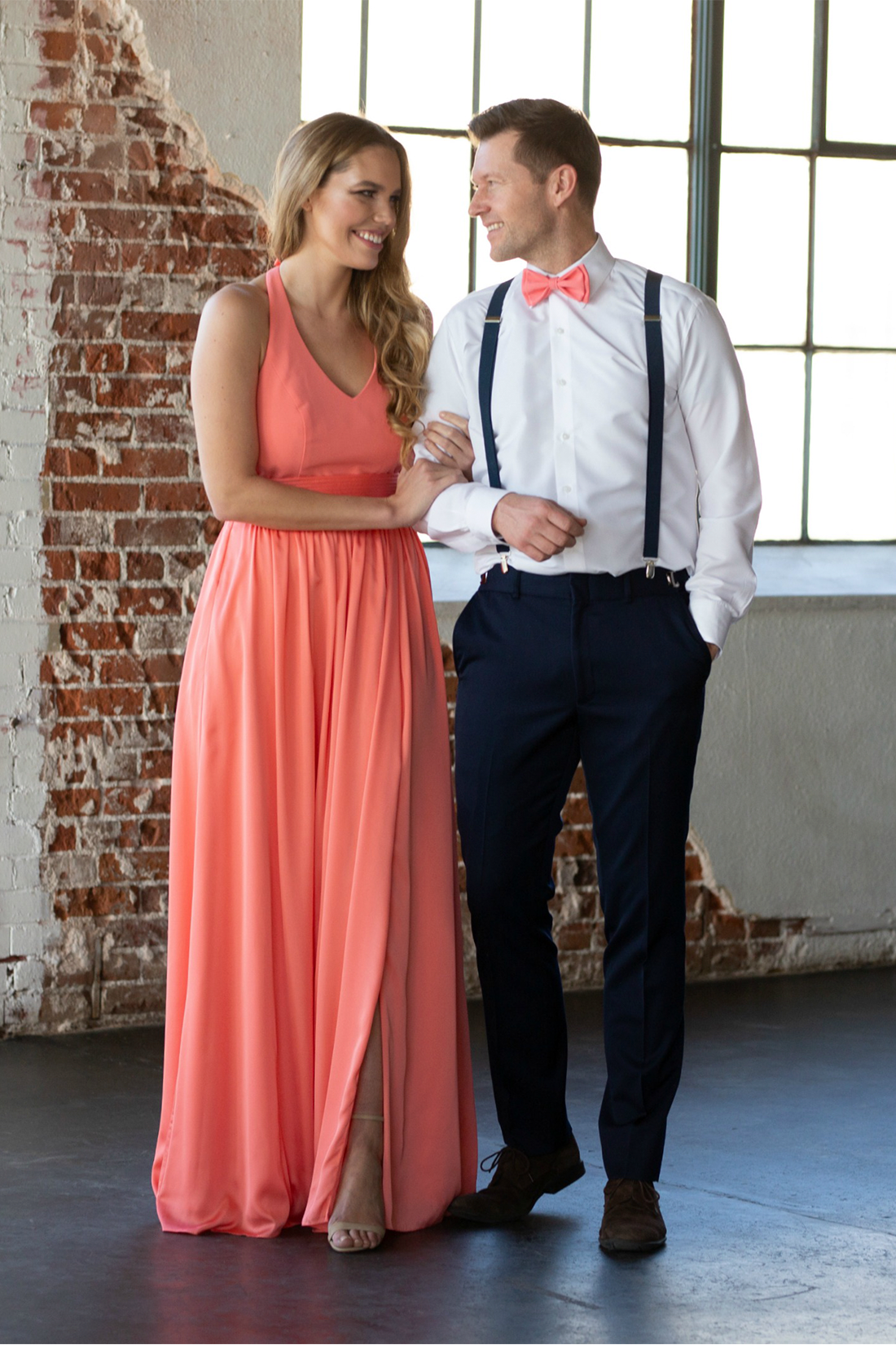 coral and navy bow tie