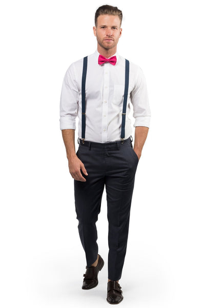 Navy Suspenders \u0026 Hot Pink Bow Tie 