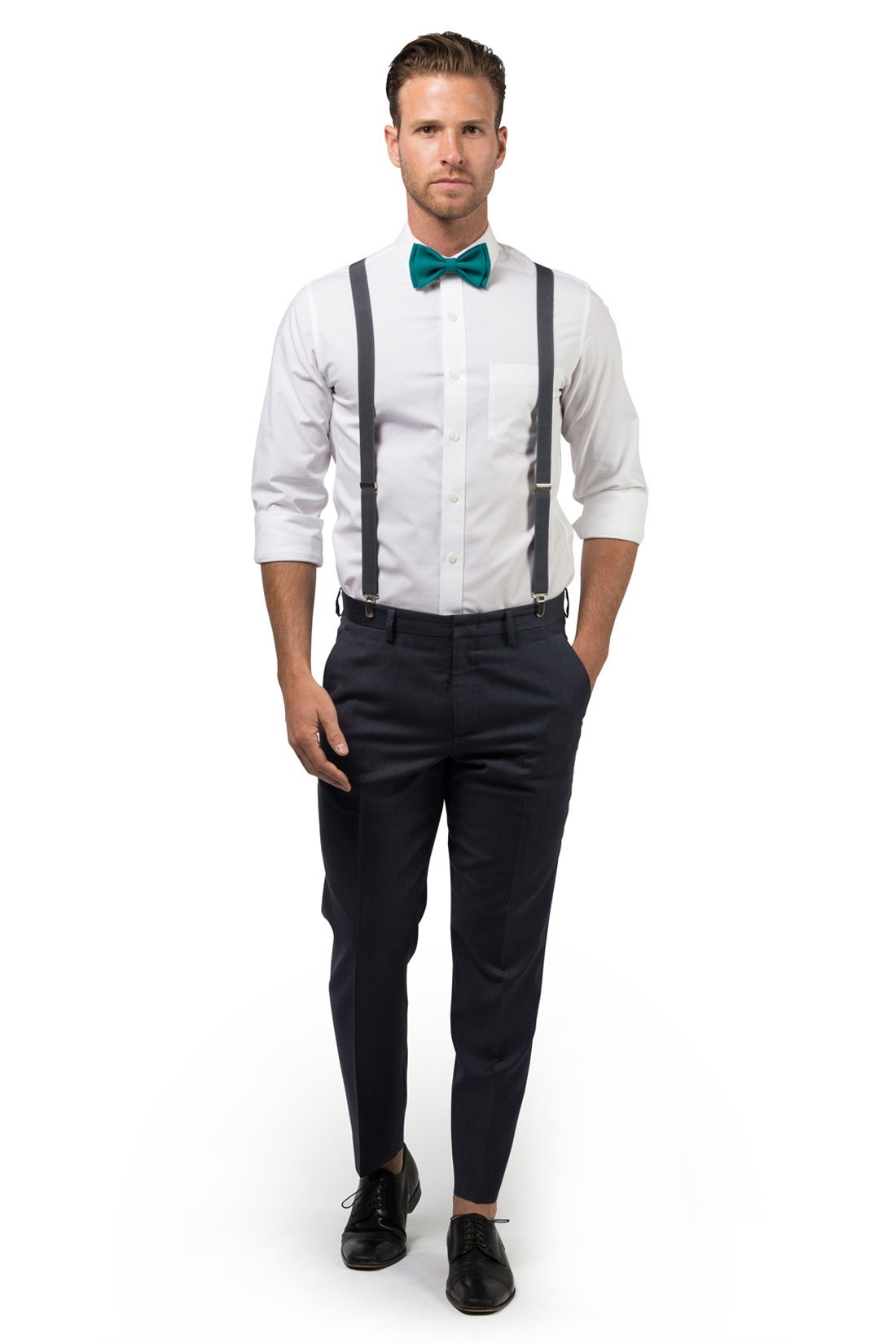 Charcoal Grey Suspenders & Teal Bow Tie - Baby to Adult Sizes– Armoniia