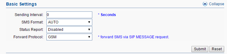SMS Modem Send SMS Basic Settings