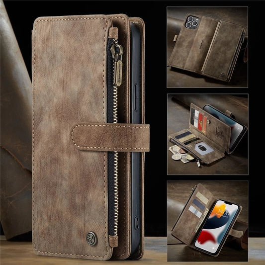 Bouletta Ltd Apple iPhone 14 Series Detachable and Zipper Leather Wallet Case - PMW, iPhone 14 Pro / Tan / Leather