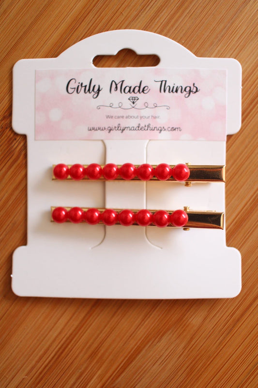 Iridescent Red Pearl Hair Clips – Girly Made Things