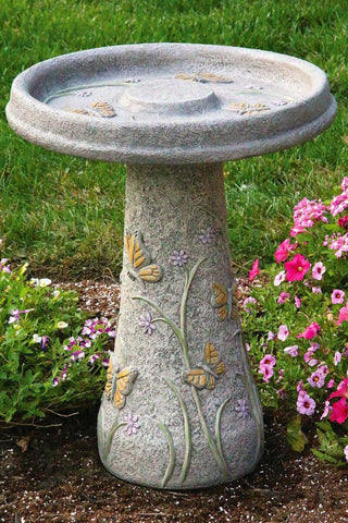 Butterfly & Flowers Bird Bath by Massarelli