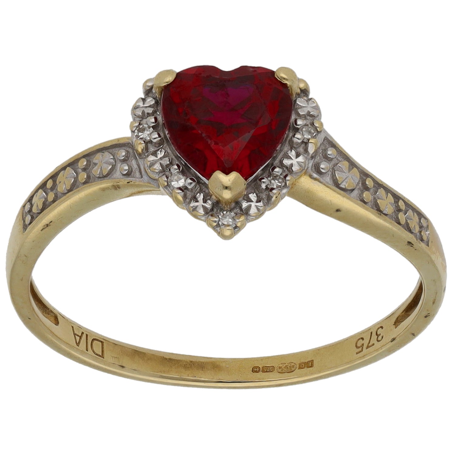 9ct Gold 0.04ct Diamond & Man Made Ruby Dress/Cocktail Ring Size P