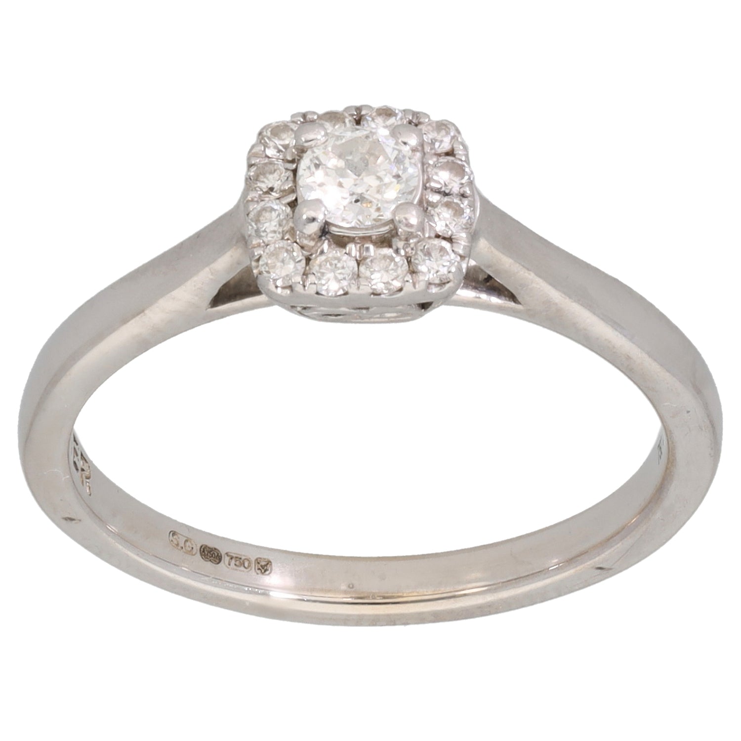 18ct White Gold 0.25ct Diamond Halo Ring Size M