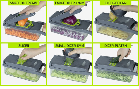 Produkte 12 in 1 multifunktionale Gemüseschneider Häcksler Schneidemaschine Reibe mit Korb