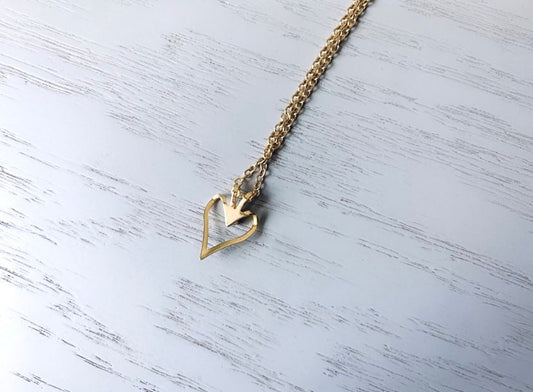Small Rhinestone Heart Lock Necklace, Gold