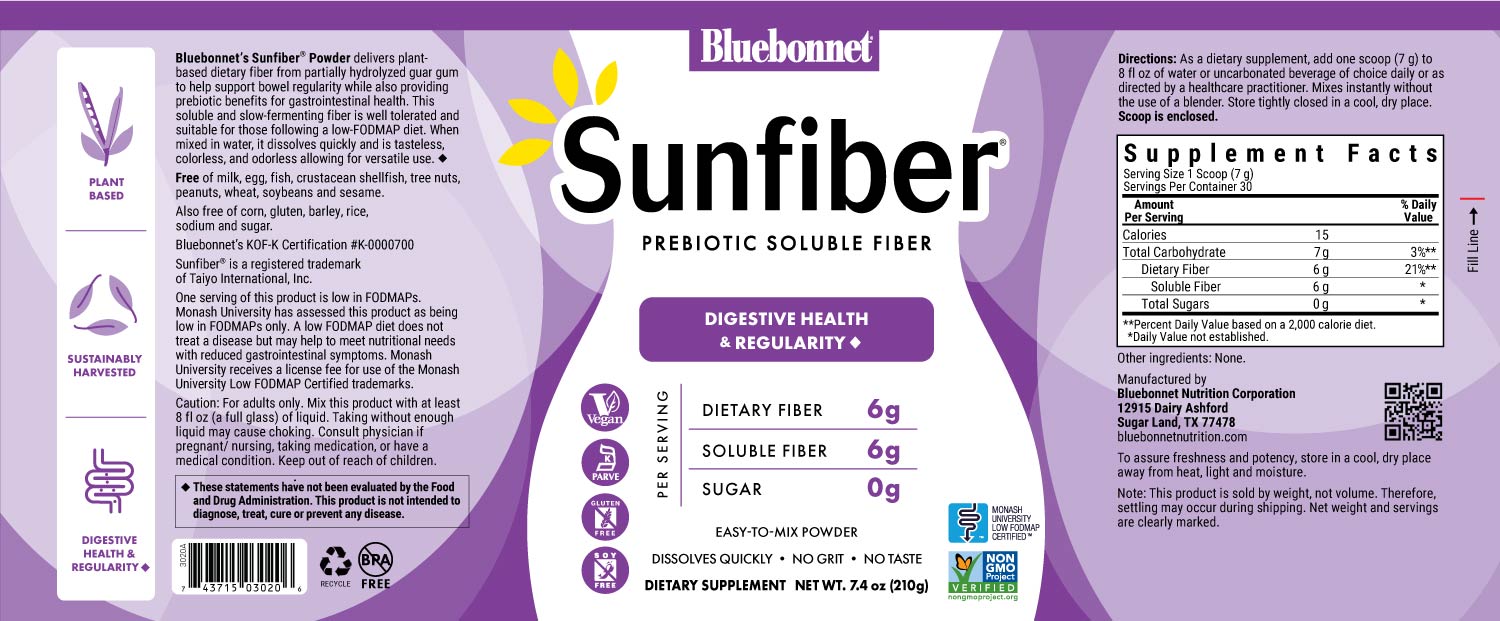 Bluebonnet's Sunfiber Prebiotic Soluble Fiber easy-to-mix powder 7.4 oz (210 g)