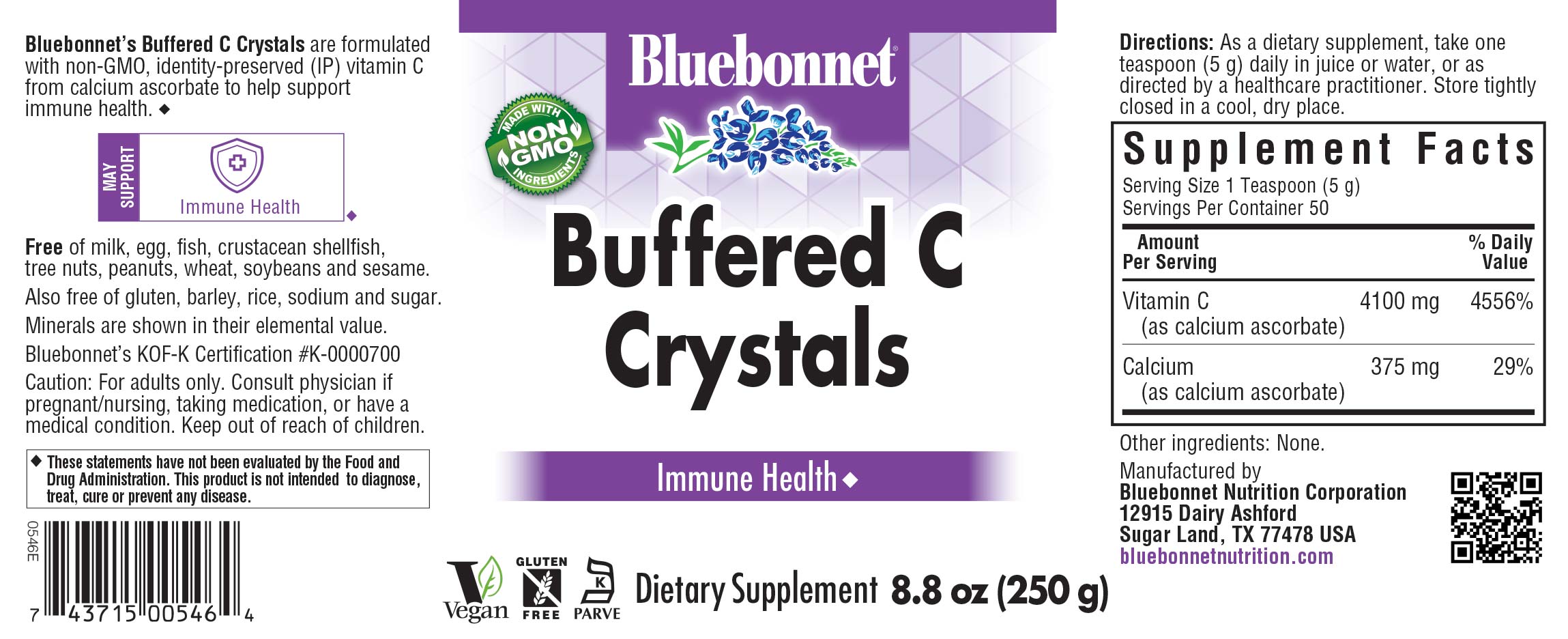 Bluebonnet’s Buffered C Crystals are formulated with buffered vitamin C from calcium ascorbate in its crystalline form to help support immune function. Calcium ascorbate is an excellent source of vitamin C for individuals who are sensitive to L-ascorbic acid, as well as calcium. #size_8.8oz