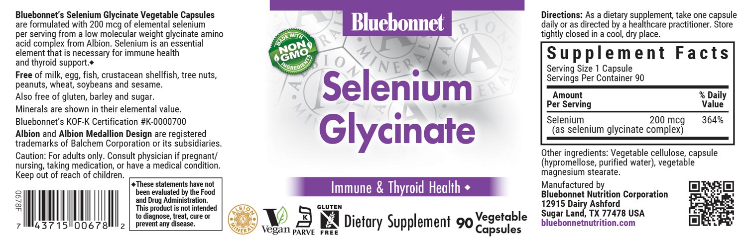 Albion Minerals Selenium Glycinate 90 vegetable capsules SKU678 label