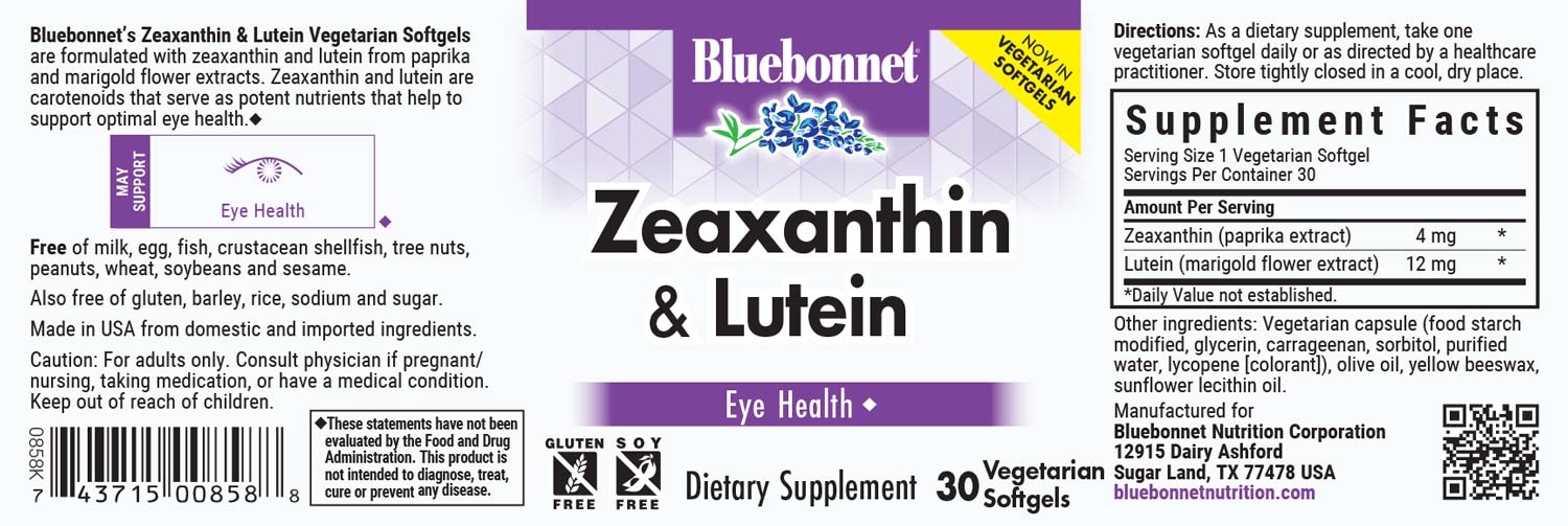 Bluebonnet's Zeaxanthin & Lutein. 30 softgels.