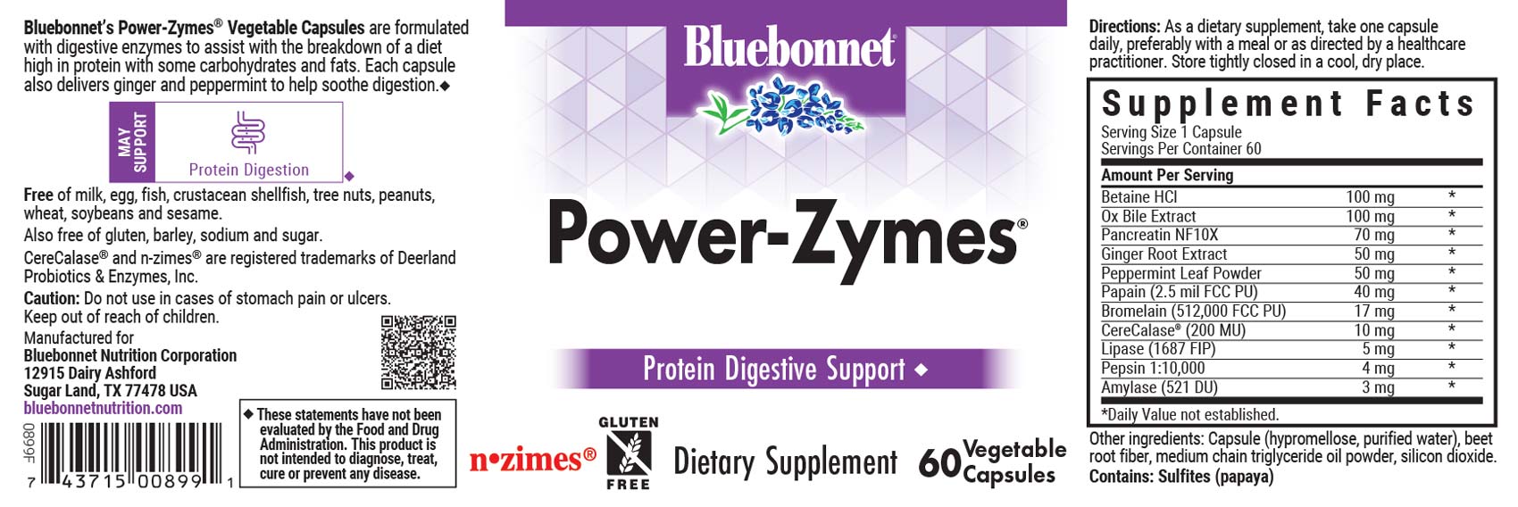 Bluebonnet's Power-zymes Digestive Enzyme. 60 vegetable capsules.