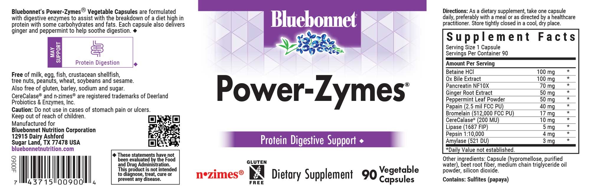 Bluebonnet's Power-zymes Digestive Enzyme. 90 vegetable capsules.