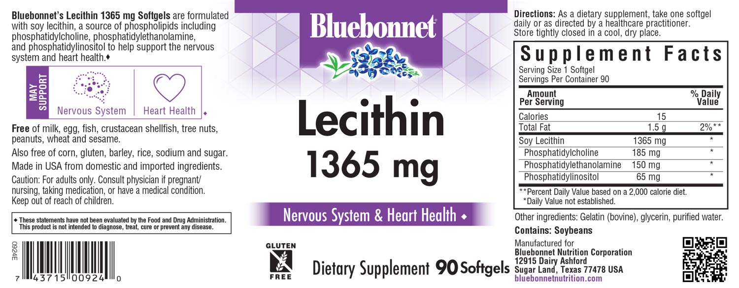 Bluebonnet's Lecithin 1365 mg. 90 softgels.