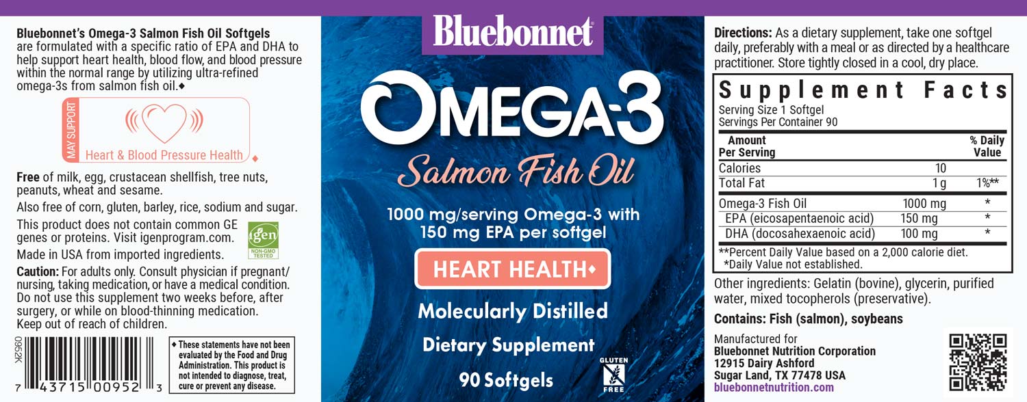 Bluebonnet's Omega-3 Salmon Oil Heart Health. 90 softgels