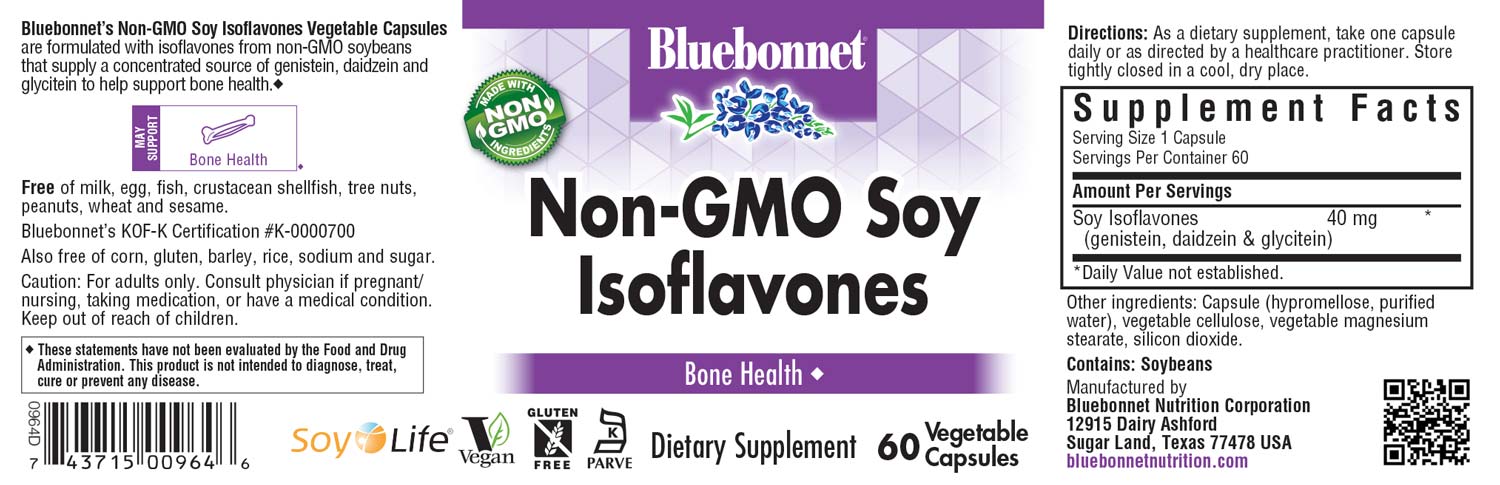 Bluebonnet's Non-GMO Soy Isoflavones. 60 vegetable capsules