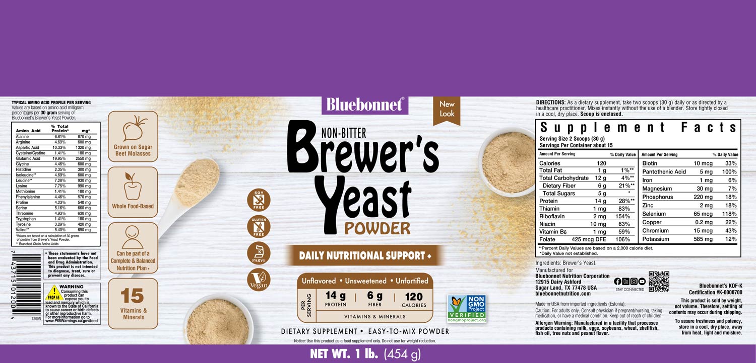 Bluebonnet’s Super Earth® Brewer’s Yeast Powder is formulated with a select strain of Saccharomyces cerevisiae that is carefully grown on certified non-GMO sugar beet molasses instead of the typical grain-derived brewer’s yeast that is recovered from the beer-brewing process. #size_1lb