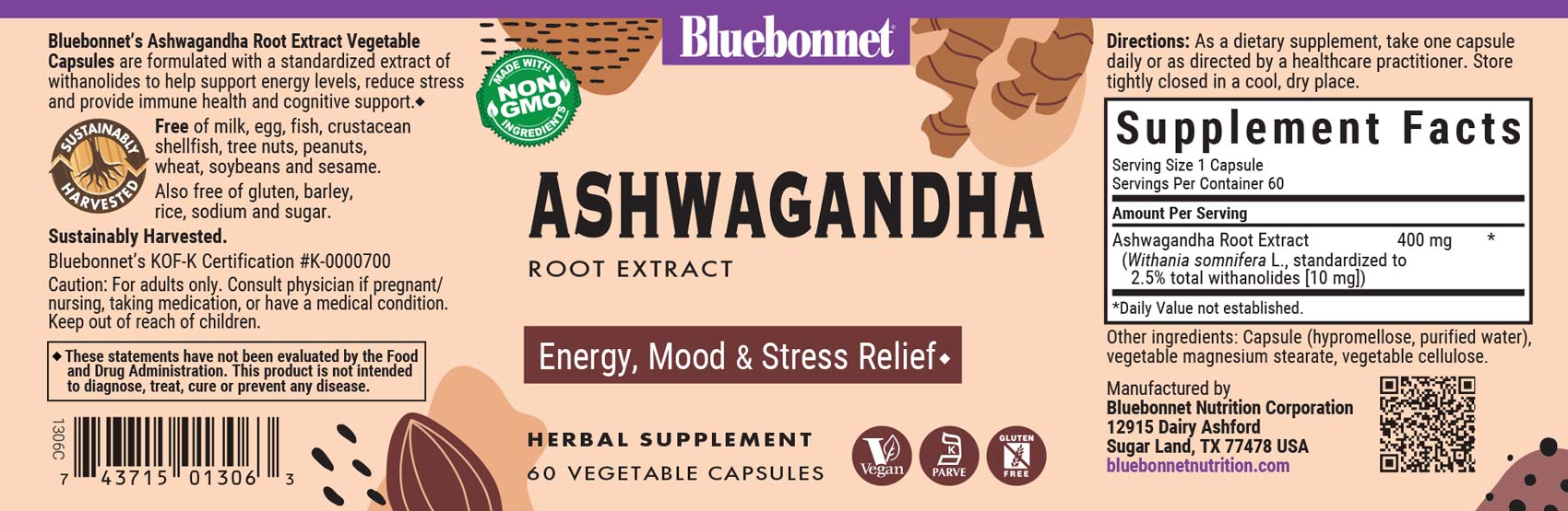 Bluebonnet's Ashwagandha Root Extract. 60 vegetable capsules