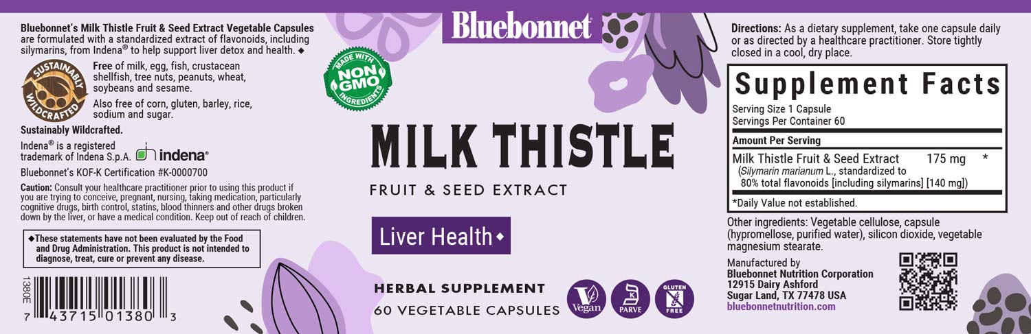 Bluebonnet's Milk Thistle Fruit & Seed Extract. 60 vegetable capsules