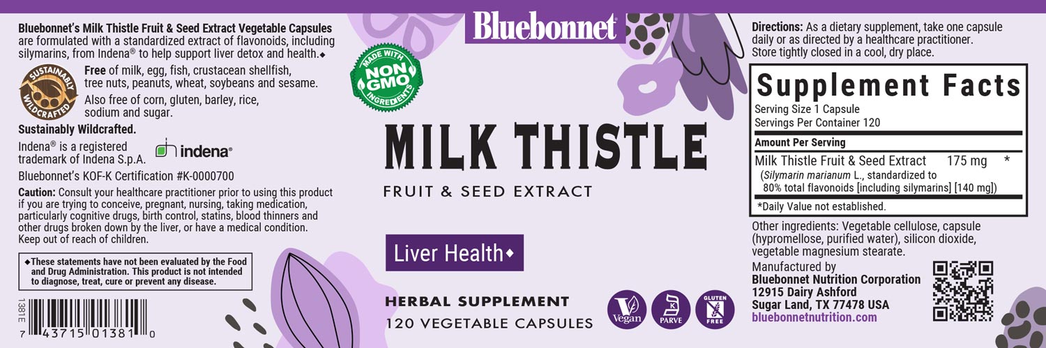 Bluebonnet's Milk Thistle Fruit & Seed Extract. 120 vegetable capsules