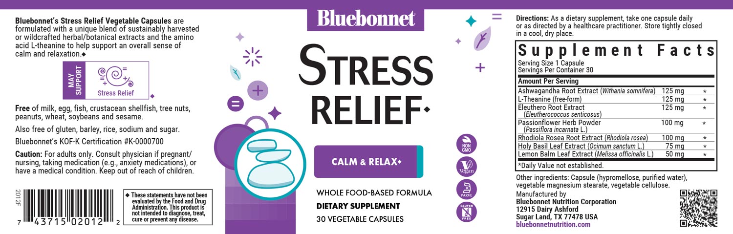 Bluebonnet's Targeted Choice Stress Relief. 30 vegetable capsules
