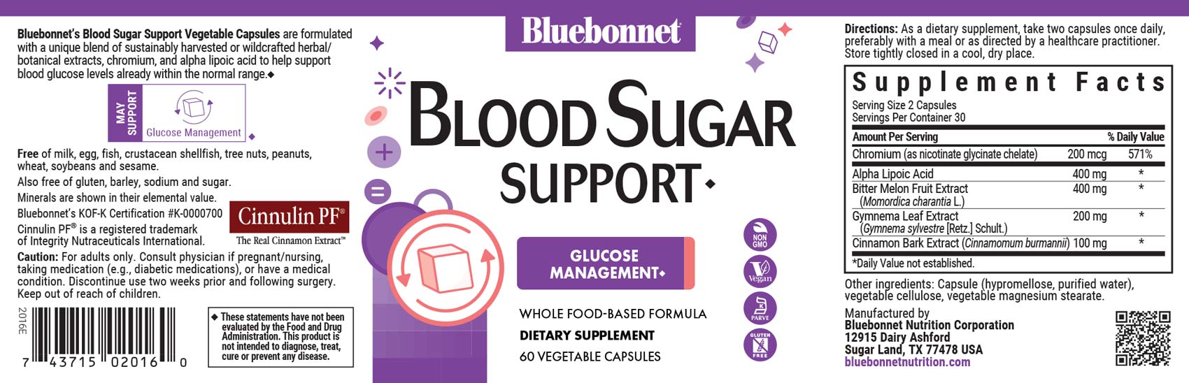 Bluebonnet's Targeted Choice Blood Sugar Support. 60 vegetable capsules