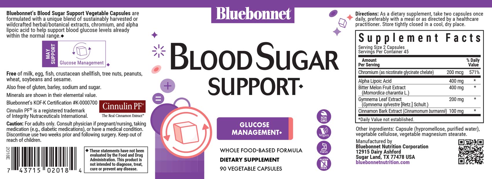 Bluebonnet's Targeted Choice Blood Sugar Support. 90 vegetable capsules