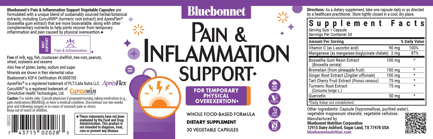 Bluebonnet's Targeted Choice Pain & Inflammation Support. 30 vegetable capsules