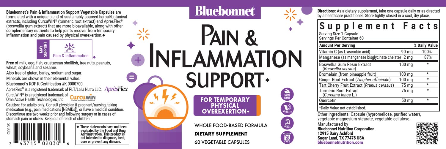 Bluebonnet's Targeted Choice Pain & Inflammation Support. 60 vegetable capsules