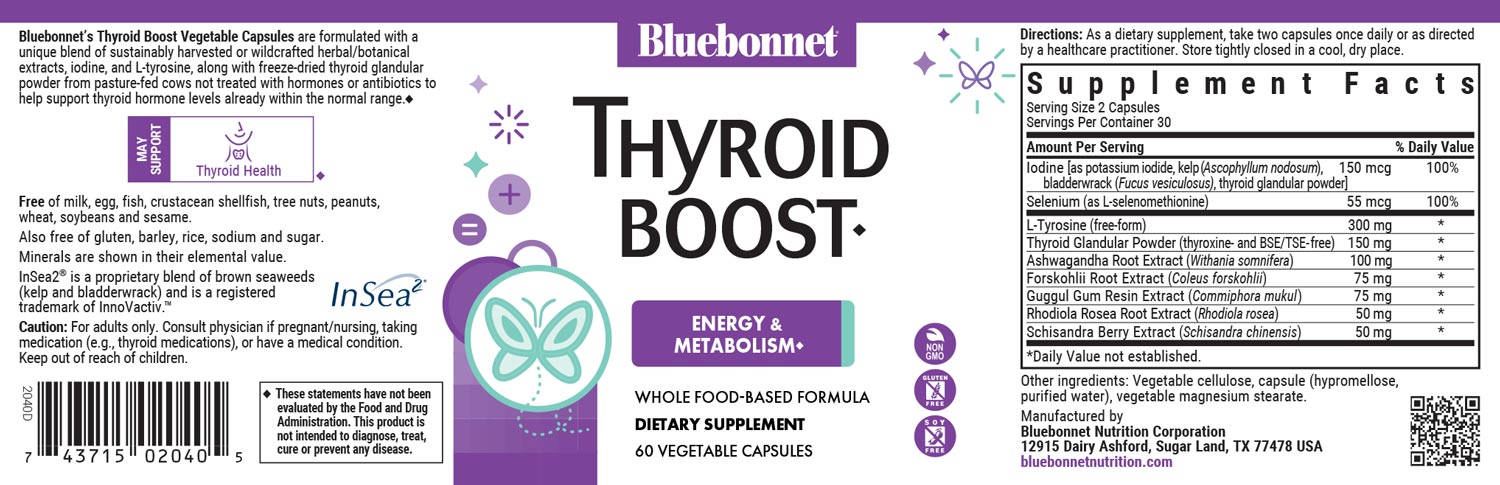 Bluebonnet's Targeted Choice Thyroid Boost. 60 vegetable capsules