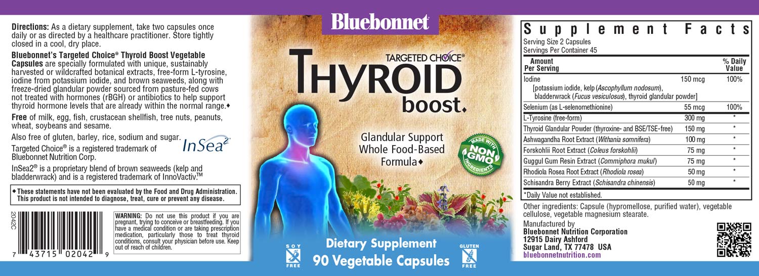 Bluebonnet's Targeted Choice Thyroid Boost. 90 vegetable capsules