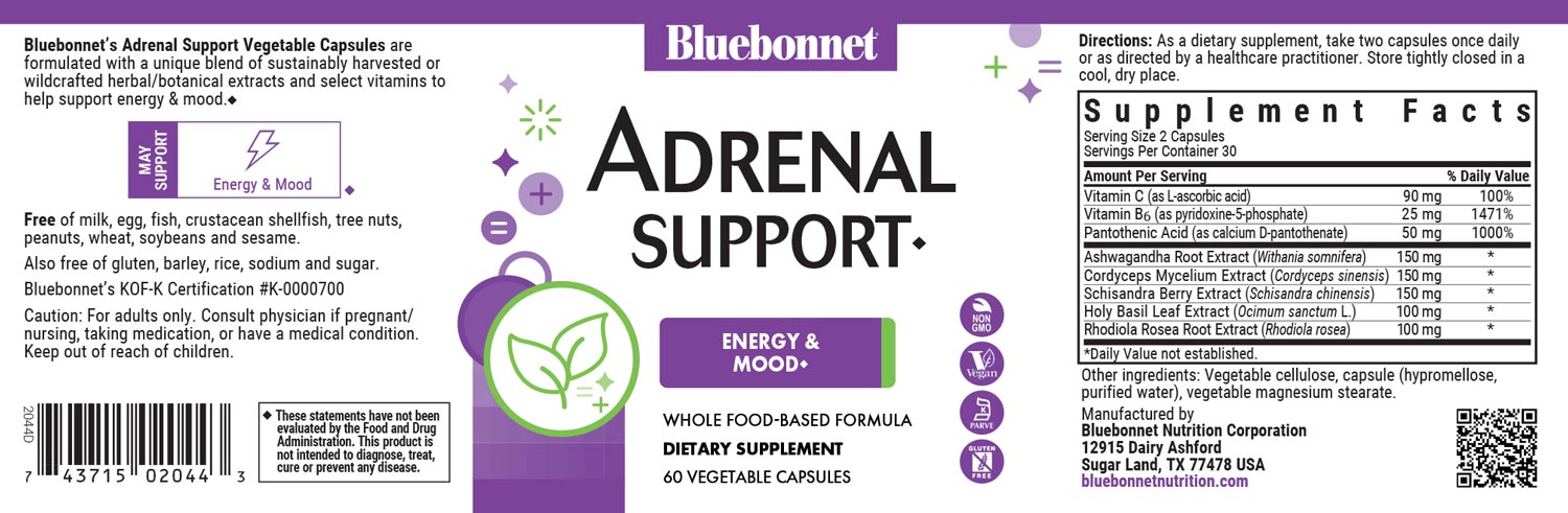 Bluebonnet's Targeted Choice Adrenal Support. 60 vegetable capsules