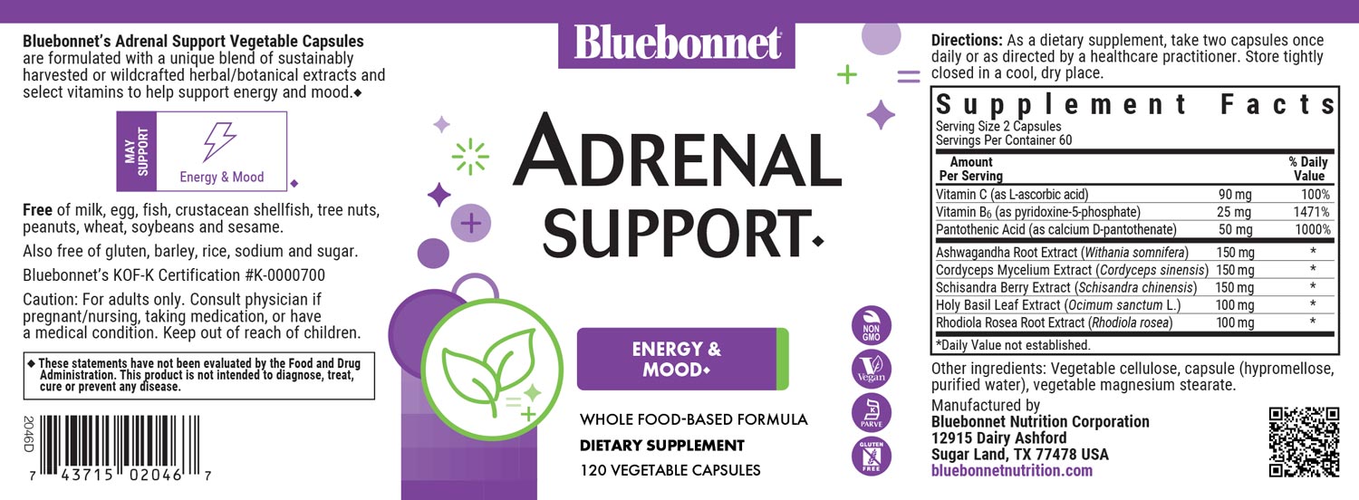 Bluebonnet's Targeted Choice Adrenal Support. 120 vegetable capsules
