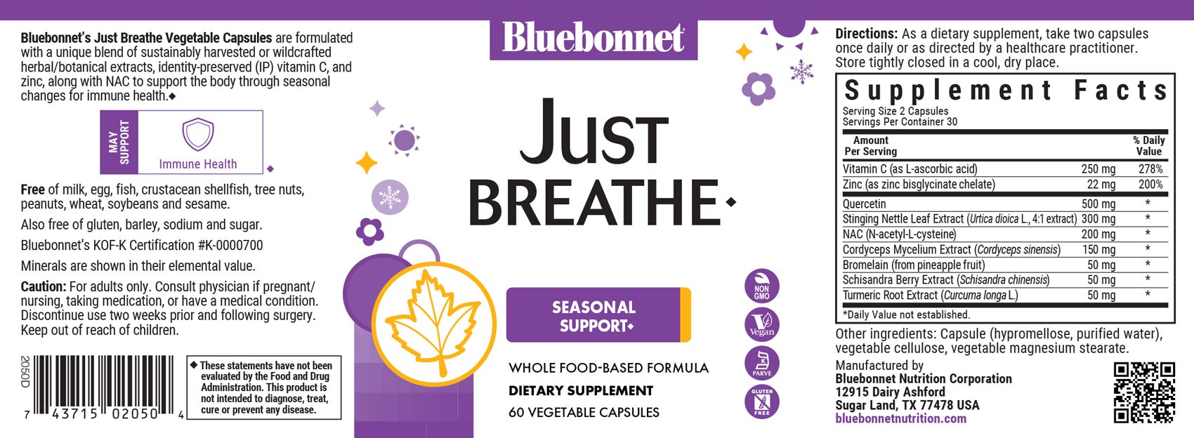 Bluebonnet's Targeted Choice Justbreathe. 60 vegetable capsules