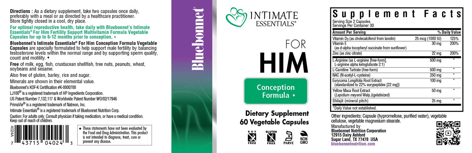 INTIMATE ESSENTIALS® CONCEPTION FORMULA FOR HIM vegetable capsules May Support Testosterone levels & Healthy Sperm #size_60 count