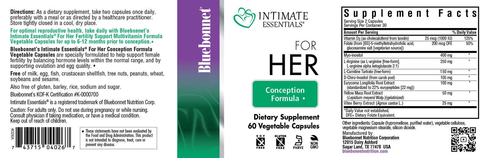 INTIMATE ESSENTIALS® CONCEPTION FORMULA FOR Her, Vegetable capsules, Daily Nutrition for: Fertility support, Balance hormone levels, Support ovulation and egg quality #size_60 count