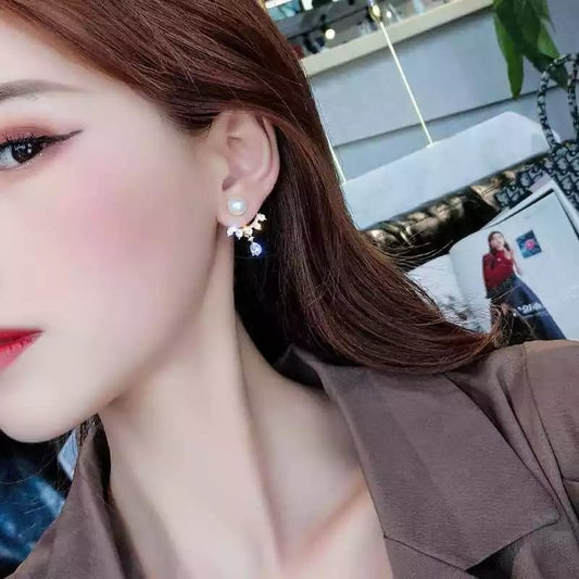 KOREAN RHINESTONE DROP EARJACKET EARRINGS