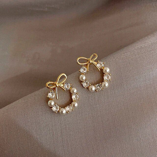 Korean Pearl-fect Bow & Pearl Earrings