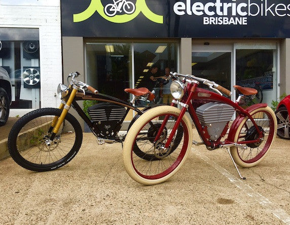 Vintage Electric Tracker and Vintage Electric Scrambler at Electric Bikes Brisbane Milton