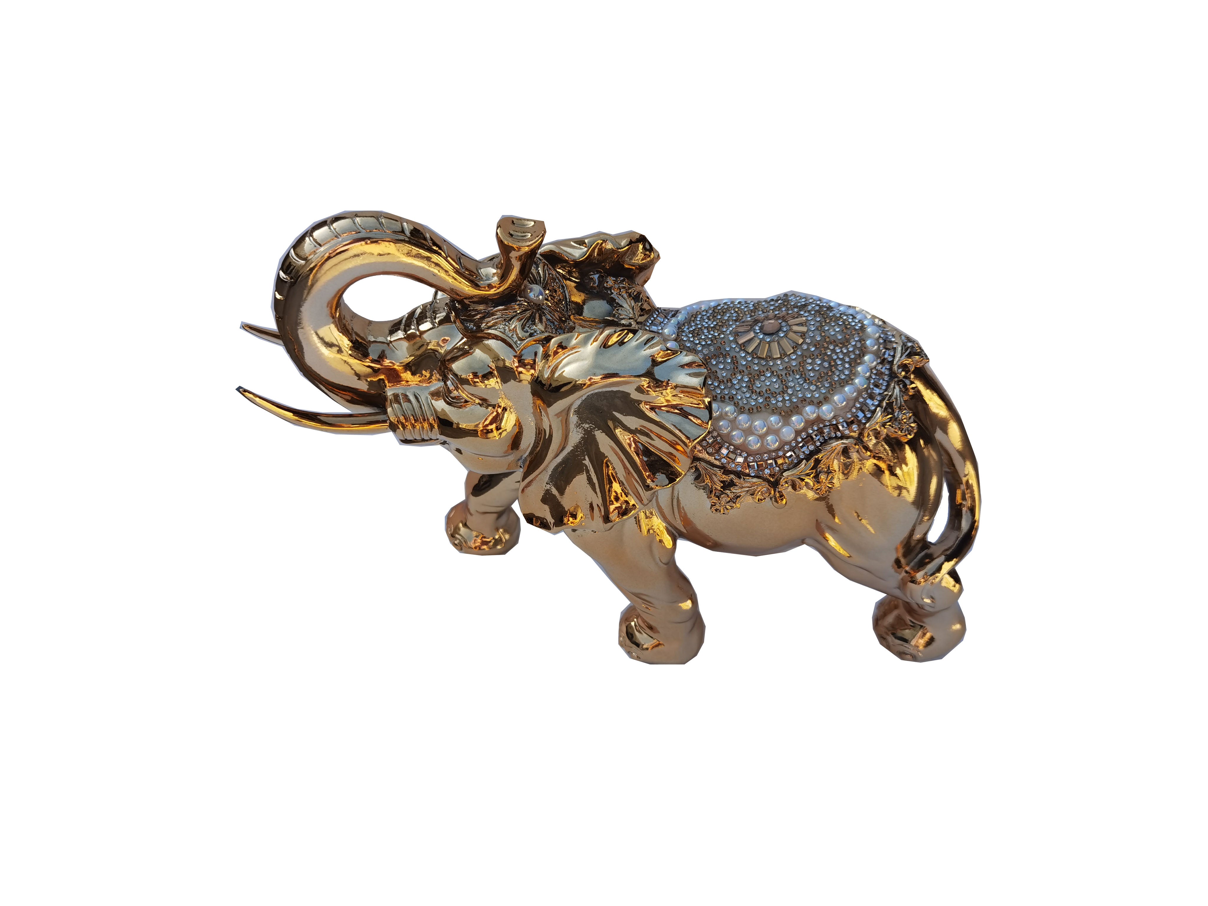 Ambrose Delightfully Extravagant Gold Plated Elephant with Embedded Crystal and Pearl Saddle (11.5L x 5W x 8.5H)