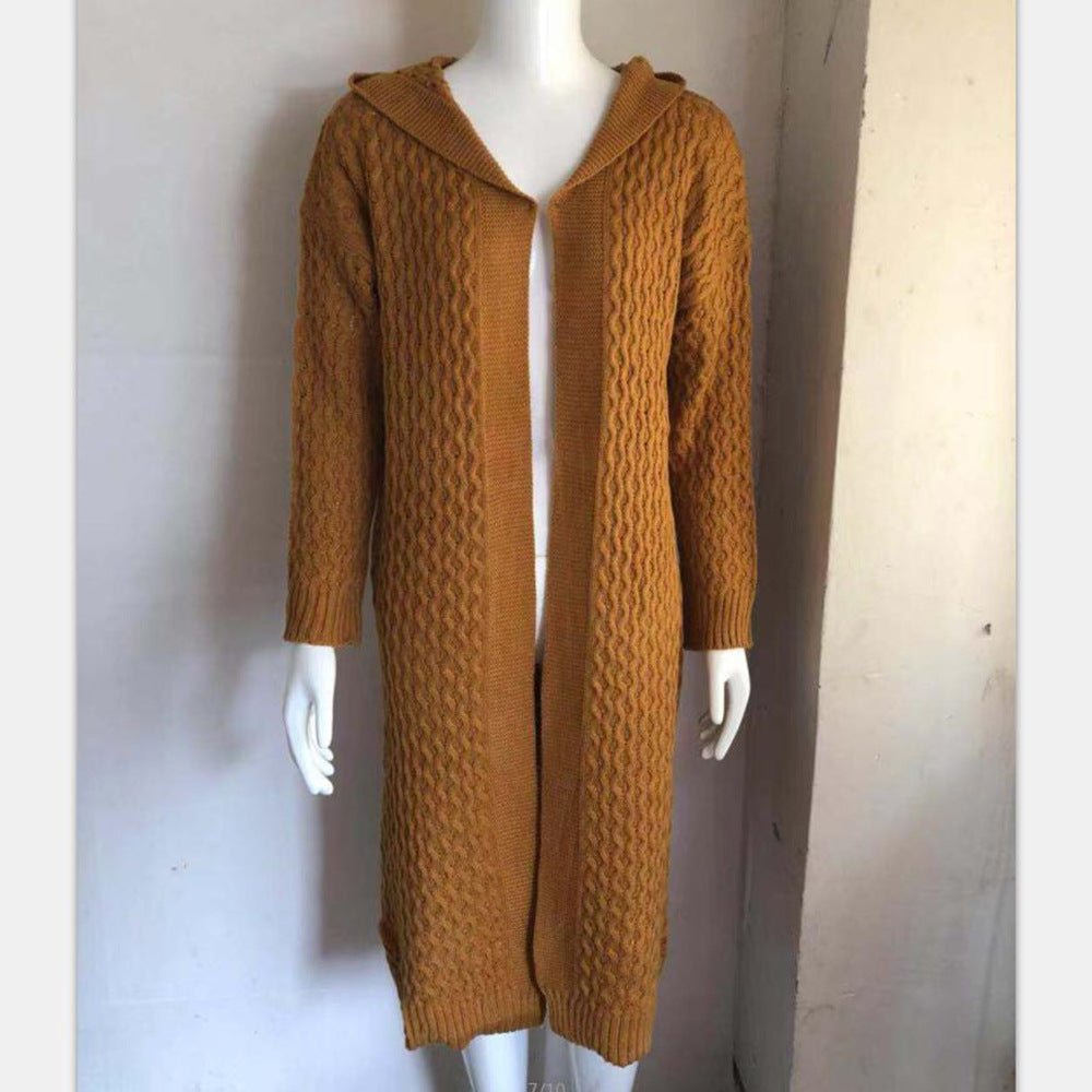 Women's Solid Color Cardigan Jacket Knit Sweater Hooded