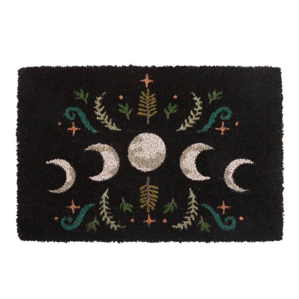 Black Dark Forest Moon Phase Coir Doormat